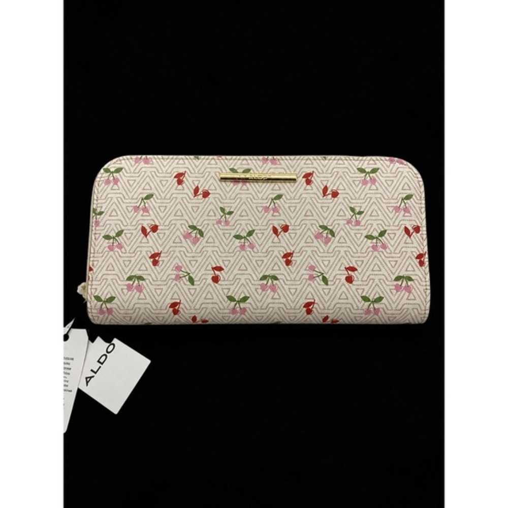 Aldo Chery Print Zip Around Wallet Clutch Pink Red Cottagecore Miminalist NWT